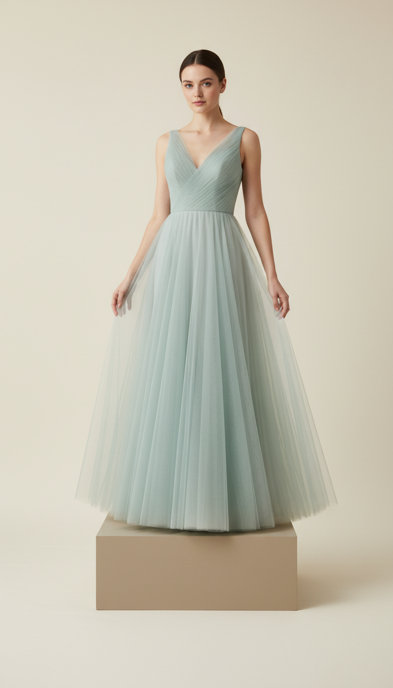 Abito A-line in tulle Celadon Mist